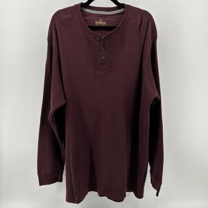 Outdoor Life Burgundy Waffle Knit Long Sleeve Henley Shirt Men XXL Casual Rustic